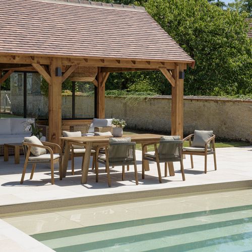 Celestin - Salon De Jardin Acacia/cordage Synthétique Vert Sapin 6 Personnes