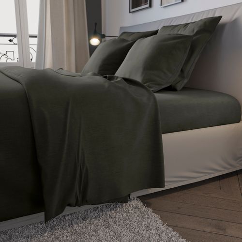Housse De Couette Confort Jersey Coloris Carbone 140 X 200 Cm Gris