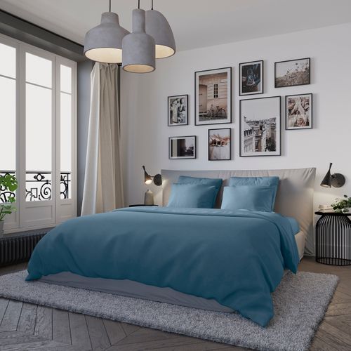Housse De Couette Confort Jersey Coloris Denim 140 X 200 Cm Bleu