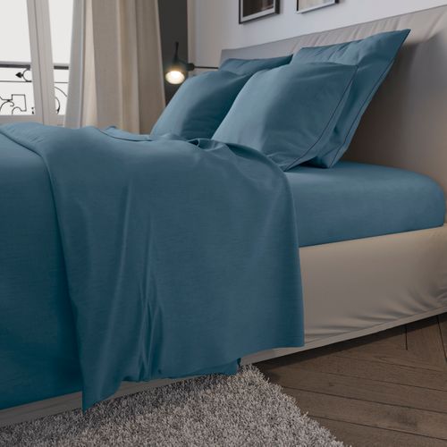 Housse De Couette Confort Jersey Coloris Denim 240 X 260 Cm Bleu