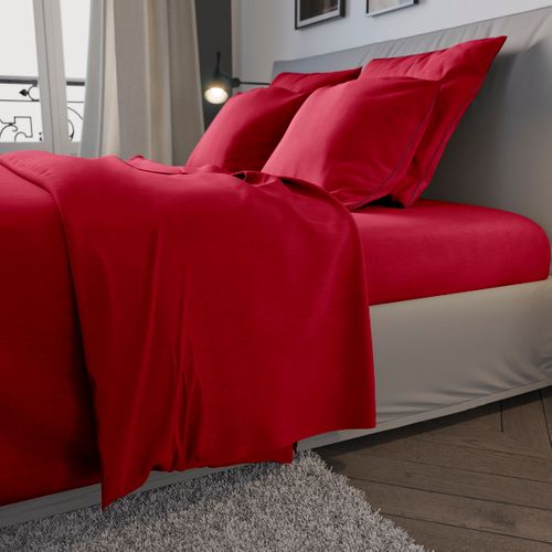 Housse De Couette Confort Jersey Coloris Ruby 140 X 200 Cm Rouge