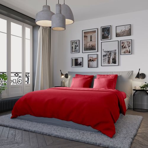 Housse De Couette Confort Jersey Coloris Ruby 140 X 200 Cm Rouge