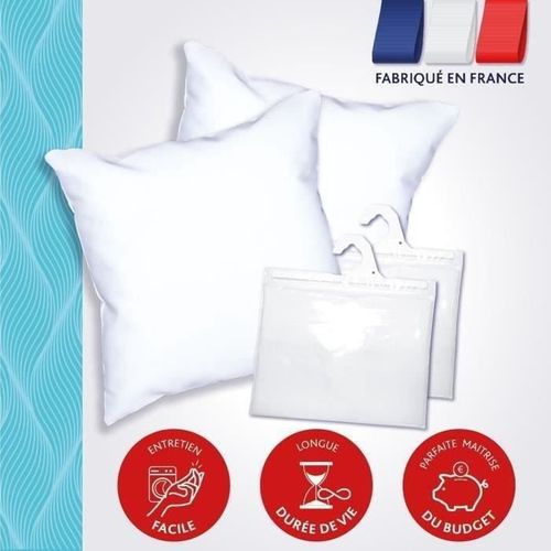 Pack 2 Oreillers Tendance 60x60cm + 2 Protège Oreillers Imperméable 60x60 Cm
