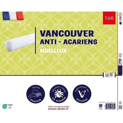 Traversin Vancouver 160 Cm - Anti-acariens - 100% Polyester - Dodo