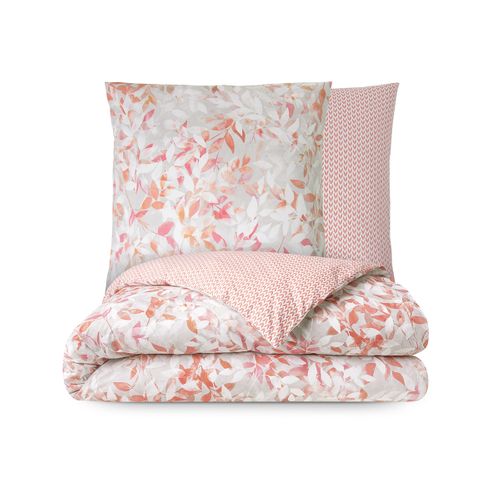 Pack Housse De Couette + Taie(s) D'oreiller Coton Sous Bois 140 X 200 Cm Rose Clair, Orange, Gris Cl