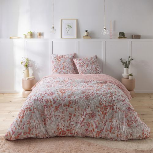 Pack Housse De Couette + Taie(s) D'oreiller Coton Sous Bois 140 X 200 Cm Rose Clair, Orange, Gris Cl