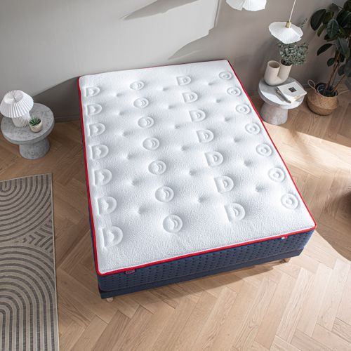Ensemble Matelas Ressort Mi-ferme + Sommier Le Véritable 180x200 Cm Blanc, Bleu Foncé