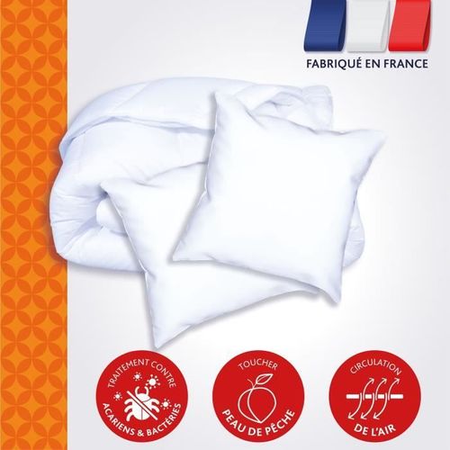 Pack Couette Chaude Anti-acariens 240x260 Cm + 2 Oreillers 60x60 Cm - Splendeur - Blanc
