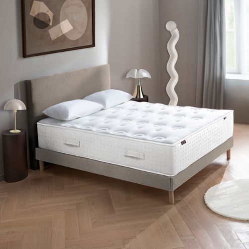 Ensemble - Matelas Mi-ferme + Sommier + Tête De Lit Blanc X Beige Le Veritable 160 X 200 Cm Blanc, B