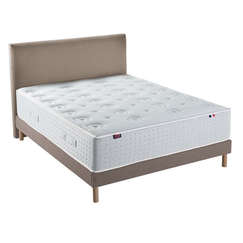 Ensemble Matelas Ferme + Sommier + Tête De Lit Blanc X Beige Le Veritable 180 X 200 Cm Blanc, Beige