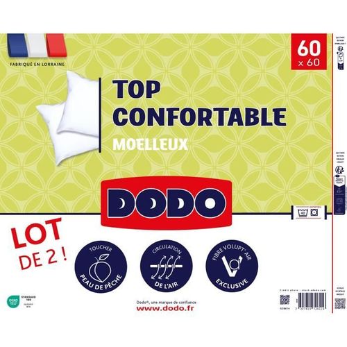Lot De 2 Oreillers - Confortable - 60 X 60 Cm - 100% Polyester Volupt'air - Blanc