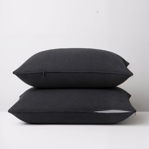 Lot De 2 Taies D'oreiller 2 En 1 - Alèse Absorbante Intégrée - Coloris Carbone 60 X 60 Cm Noir
