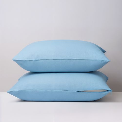 Lot De 2 Taies D'oreiller 2 En 1 - Alèse Absorbante Intégrée - Coloris Givre 50 X 70 Cm Bleu Clair
