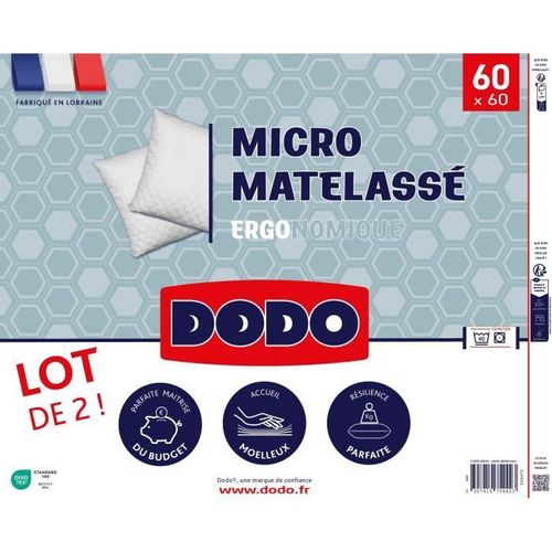 Lot De 2 Oreillers - Micro Matelasse - 60 X 60 Cm - Blanc