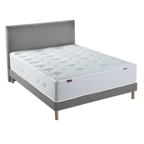 Ensemble Matelas Ressort 140x190cm LE VERITABLE Mi-ferme Epaisseur 30cm + Sommier + tête de lit gris
