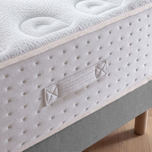 Ensemble Matelas Ressort 140x190cm LE VERITABLE Mi-ferme Epaisseur 30cm + Sommier + tête de lit gris