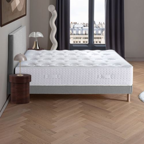 Ensemble Matelas Ressort 90x200 cm Ferme + Sommier - Blanc X Gris Le Veritable Gris Foncé, Blanc