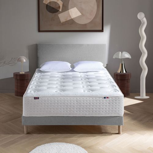 Ensemble Matelas Ressort 90x200 cm Ferme + Sommier - Blanc X Gris Le Veritable Gris Foncé, Blanc