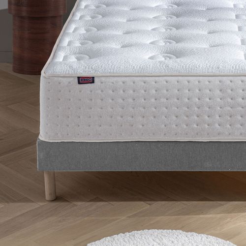 Ensemble Matelas Ressort 140x200 cm Ferme + Sommier - Blanc X Gris Le Veritable Gris Foncé, Blanc