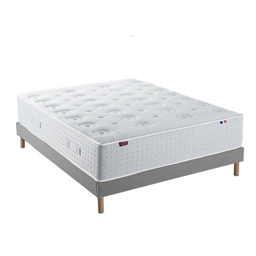 Ensemble Matelas Ressort 140x190 cm Ferme + Sommier - Blanc X Gris Le Veritable Gris Foncé, Blanc