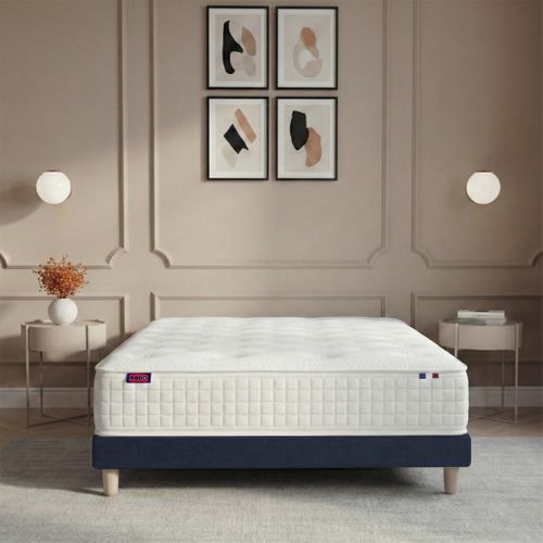 Ensemble Lit - Matelas Ressort + Sommier - Bleu Plénitude 160 X 200 Cm Bleu Foncé