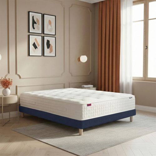 Ensemble Lit - Matelas Ressort + Sommier - Bleu Plénitude 160 X 200 Cm Bleu Foncé