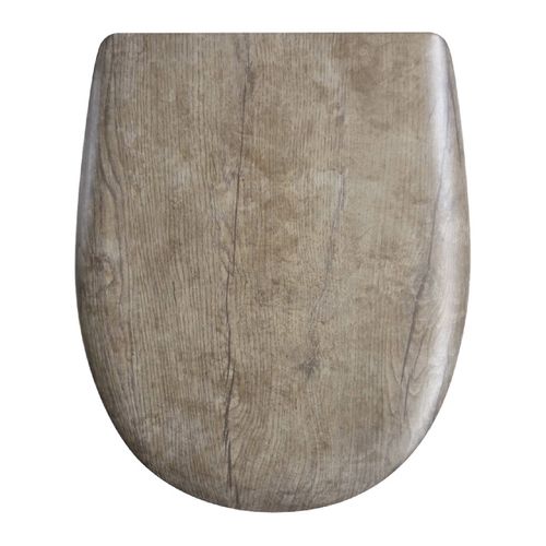 Abattant Wood Slim Avec Descente Assistée Au Style Chêne Vieilli Mat - 47.5x36.5 Cm - Beige Foncé