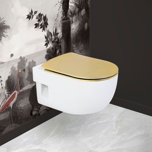 Abattant Wood Slim Déclipsable - Effet Métal Précieux - 48x36.5 Cm - Doré