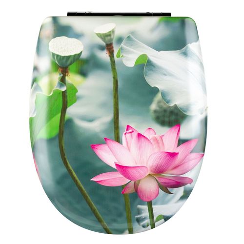 Abattant Easy Clip à Descente Assistée Fleuri - 49.5x38 Cm - Vert