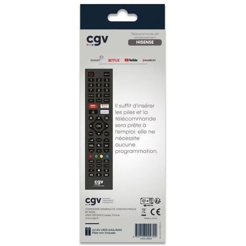 Télécommande de remplacement - CGV - Fidelio Hisense - Sans programmation - Prête à l'emploi