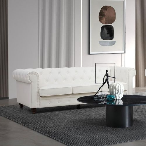 Grand Canapé 3 Places Chesterfield Blanc