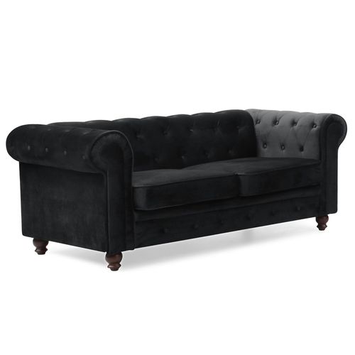 Grand Canapé 2 Places Chesterfield Velours Noir