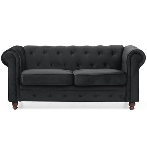 Grand Canapé 2 Places Chesterfield Velours Noir