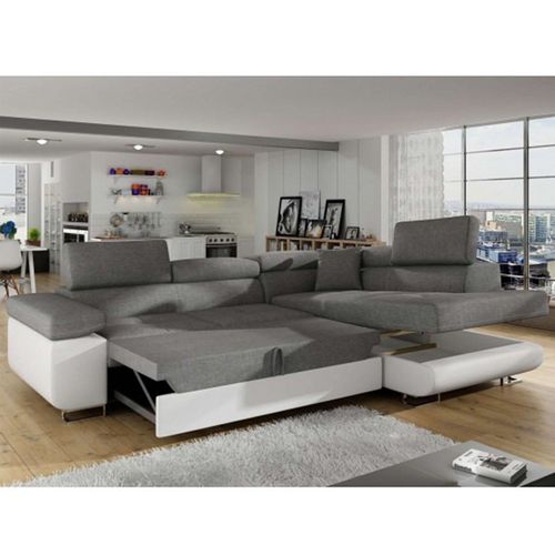 Canapé D'angle Gauche Convertible "marius" 275cm Gris