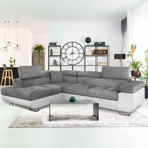 Canapé D'angle Gauche Convertible "marius" 275cm Gris
