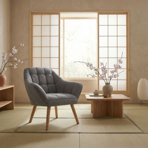 Fauteuil Scandinave Zentao Tissu Gris Clair