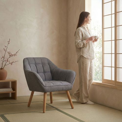 Fauteuil Scandinave Zentao Tissu Gris Clair