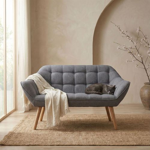 Canapé 2 Places Scandinave Zentao Tissu Gris Clair