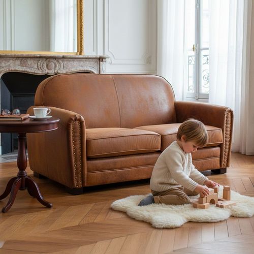 Canapé 2 Places Club Perle Tissu Vintage