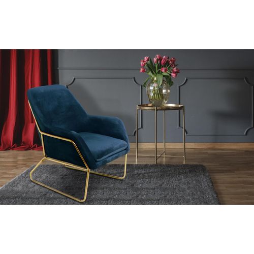Fauteuil Claudio Velours Bleu Pieds Métal Or