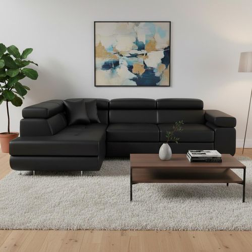 Canapé D'angle Convertible Antoni Avec Têtières Relevables Simili Noir