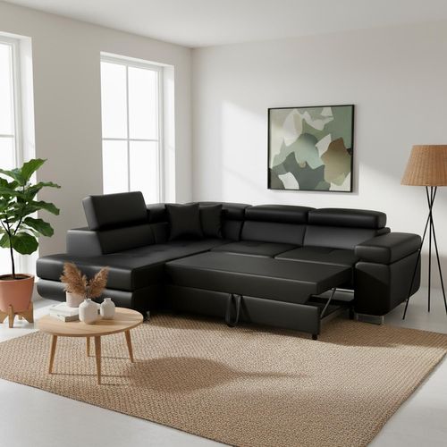 Canapé D'angle Convertible Antoni Avec Têtières Relevables Simili Noir