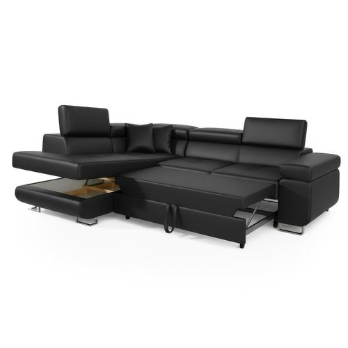Canapé D'angle Convertible Antoni Avec Têtières Relevables Simili Noir