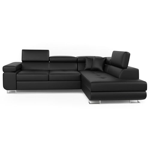 Canapé D'angle Convertible Antoni Avec Têtières Relevables Simili Noir