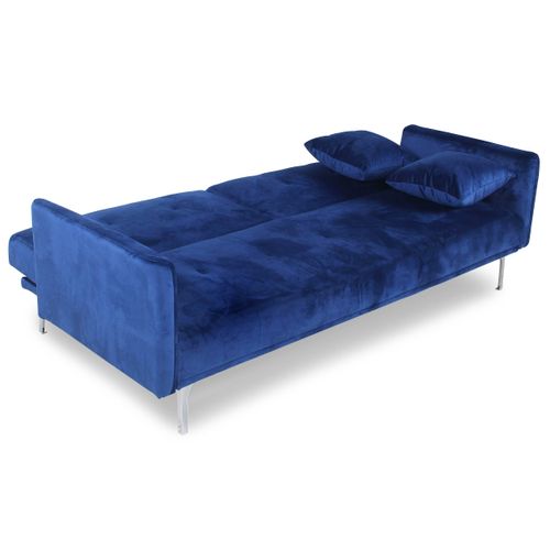 Canapé Convertible Clic-clac 3 Places Carla Velours Bleu
