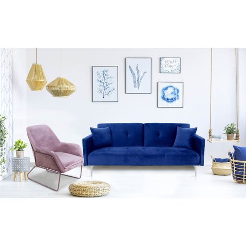 Canapé Convertible Clic-clac 3 Places Carla Velours Bleu