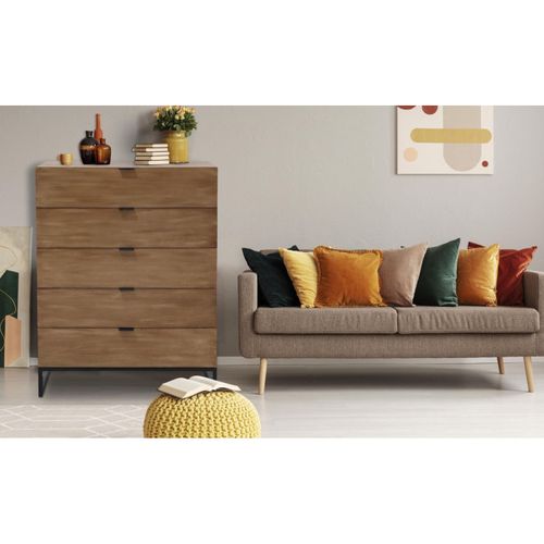 Commode 5 Tiroirs Panara L85cm Bois D'acacia Patiné