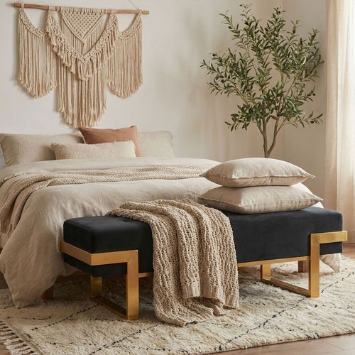 Banquette Istanbul Velours Noir Pieds Or