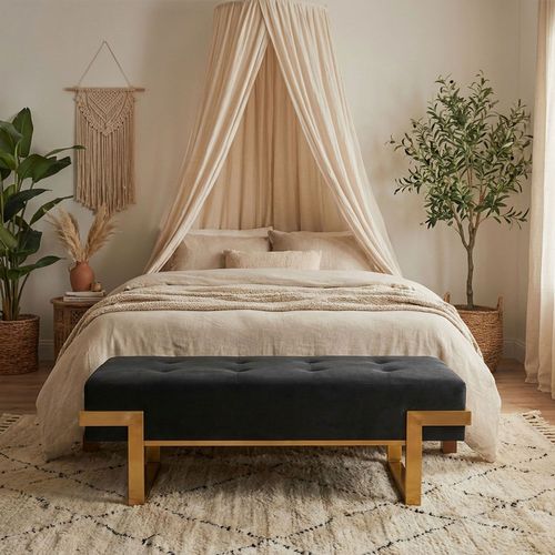 Banquette Istanbul Velours Noir Pieds Or