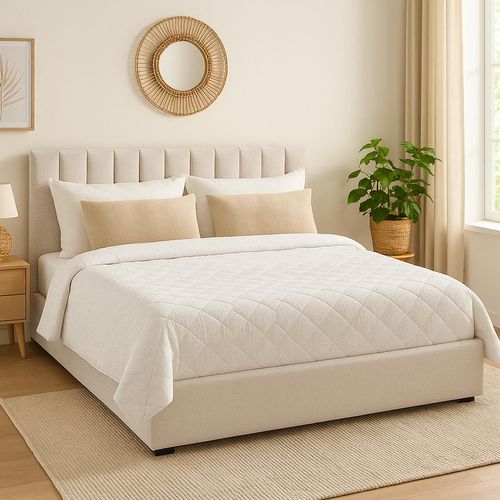 Lit Coffre Songe + Sommier Tissu Beige 180x200 cm